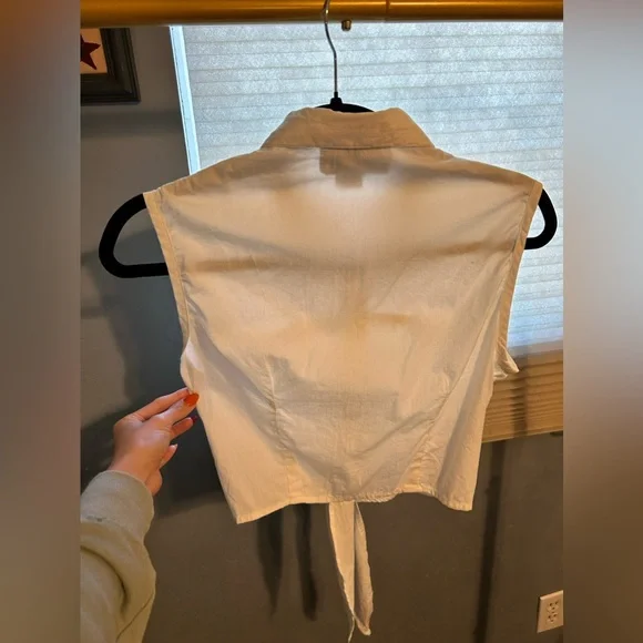 White Embellished Tie-Front Collar Top - Picture 3 of 3